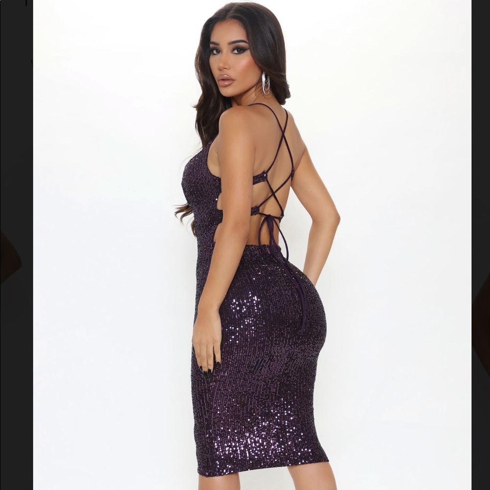 Fashion Nova Purple Sequin MIDI Dress